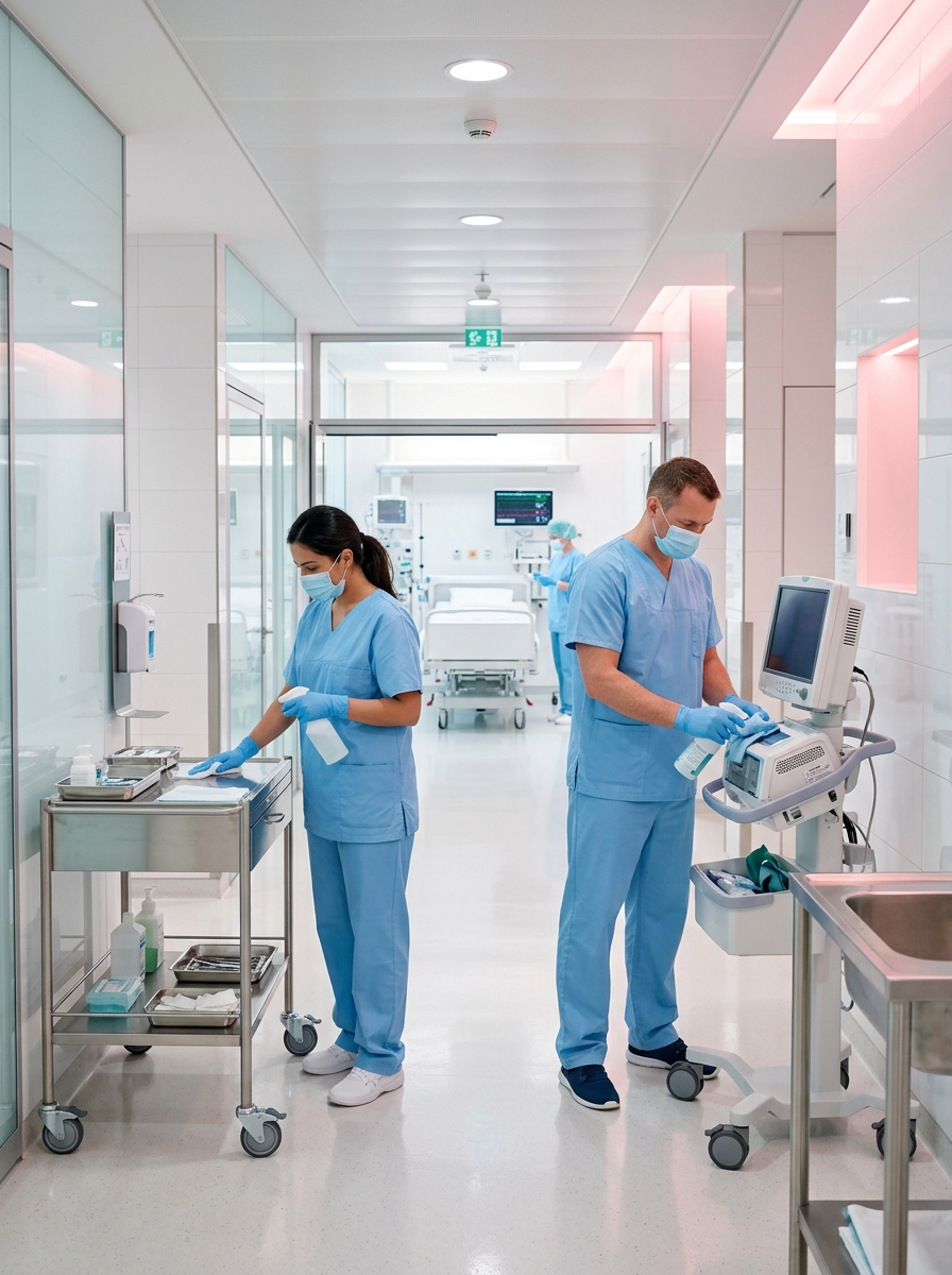 Hospital infection control, sanitization procedures and clinical therapeutic care